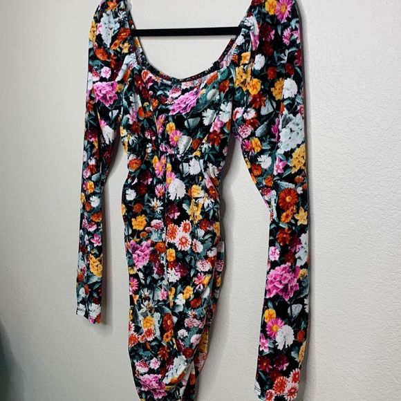 Wild Fable Velvet Floral Mini Dress New Small Ruched Long Sleeve - Picture 12 of 12